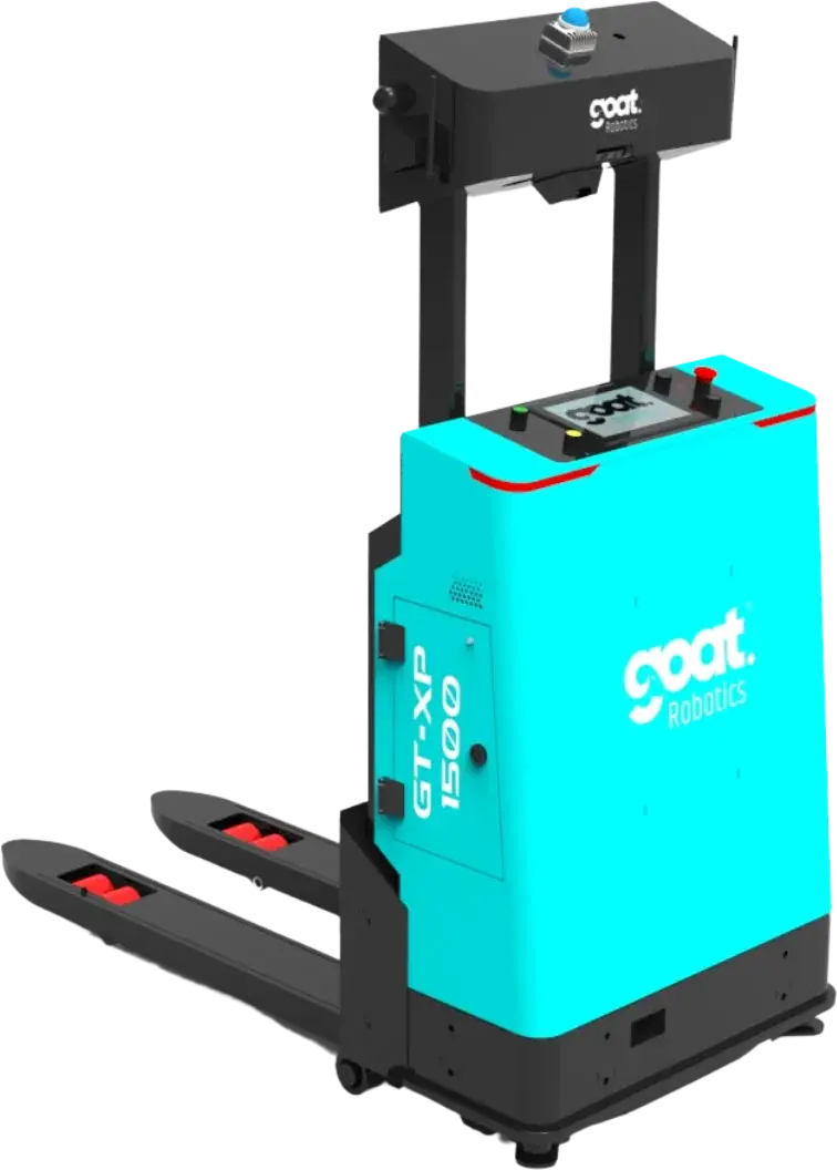 GT-XP autonomous pallet AMR with forks, mast and teal body