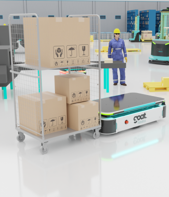 In a warehouse, the robot moves boxes efficiently, improving production and streamlining processes.